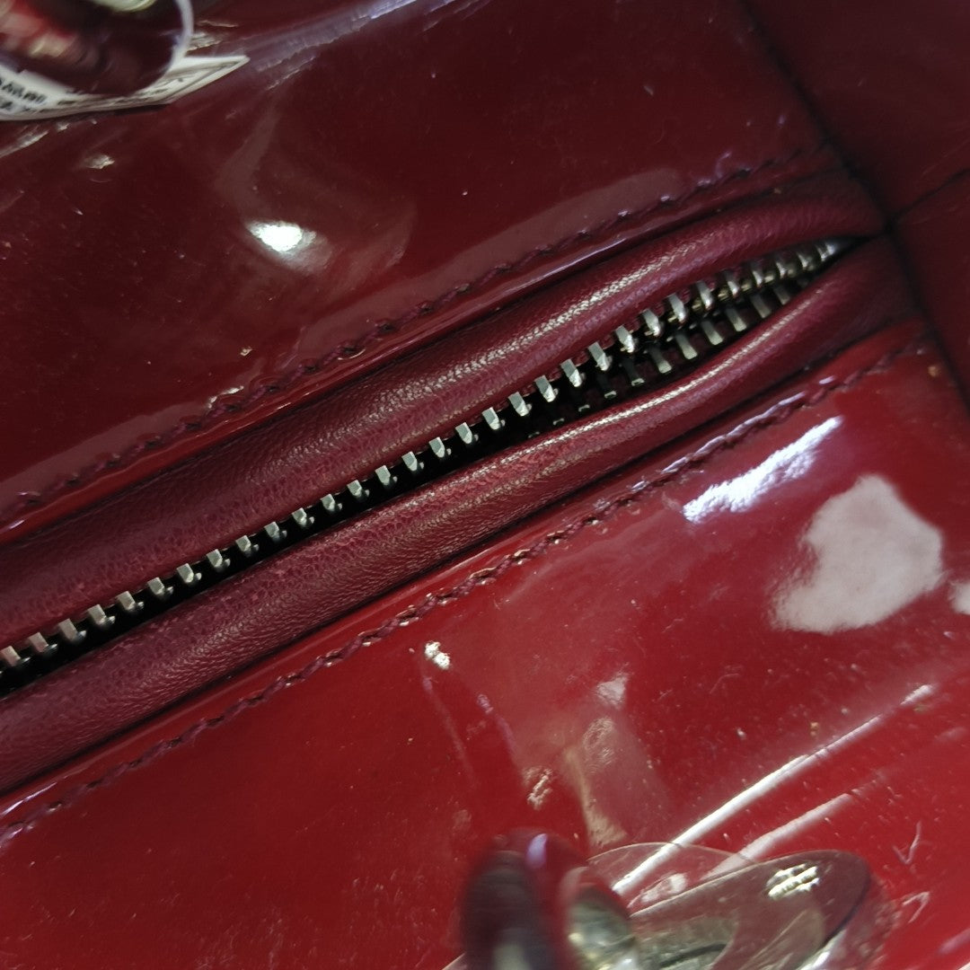 Lady Dior Medium Cannage Patent Leather Red
