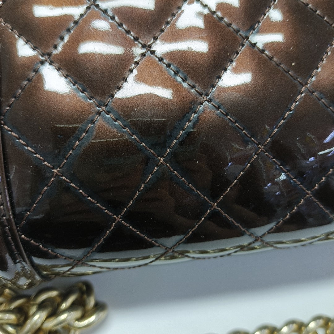 BOY CHANEL Medium Quilted Patent Leather Brown