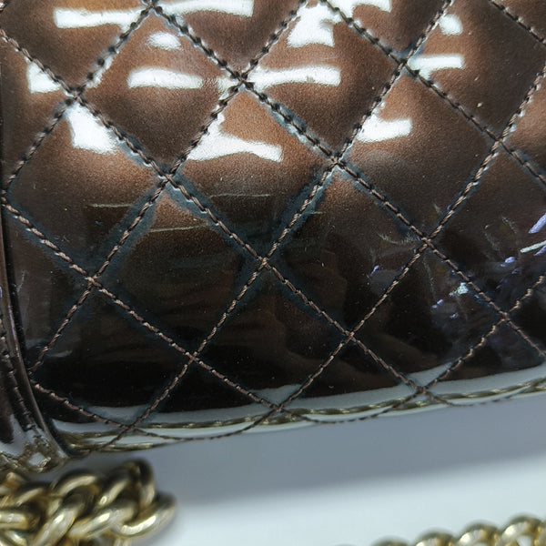 BOY CHANEL Medium Quilted Patent Leather Brown
