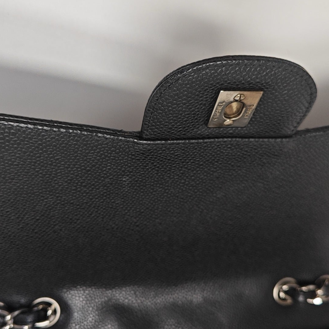 Quilted Grained Calfskin Shoulder Bag Large Black