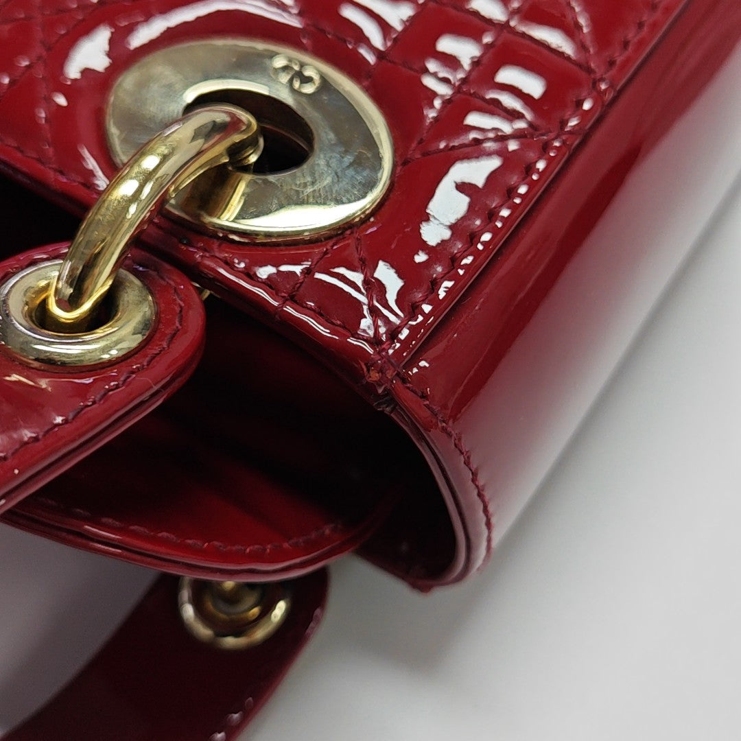 Lady Dior Mini Cannage Patent Leather Red