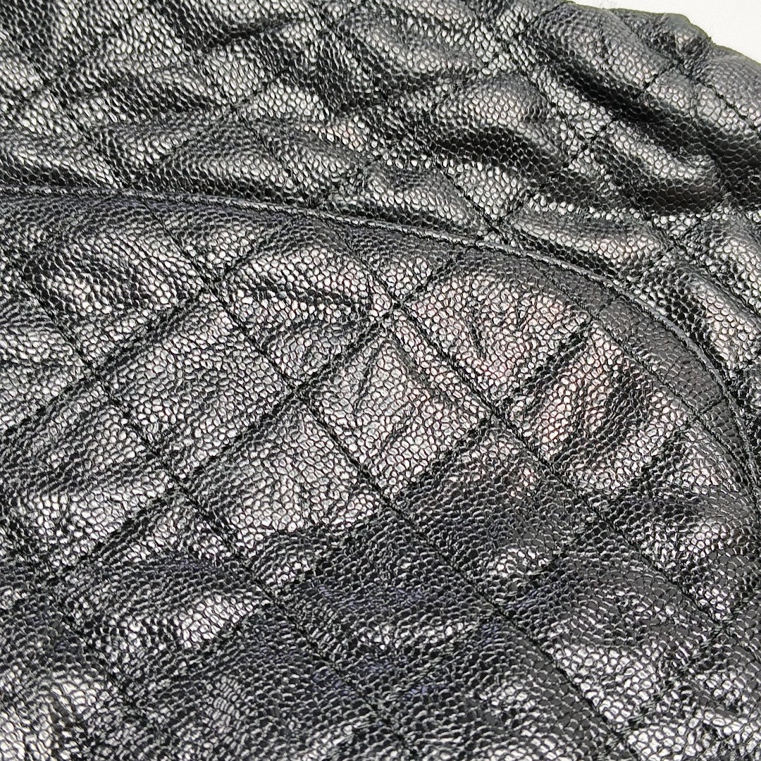 Quilted Grained Calfskin Shoulder Bag Black