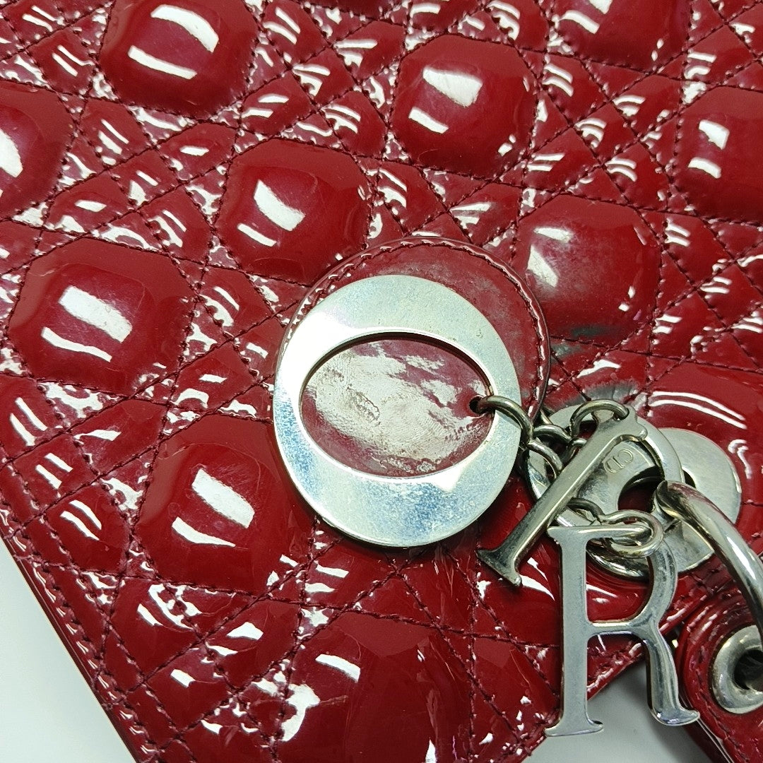 Lady Dior Large Cannage Patent Leather Red