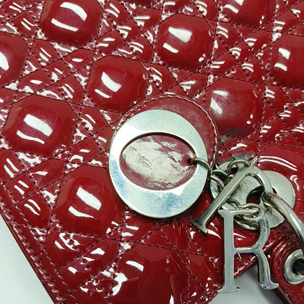 Lady Dior Large Cannage Patent Leather Red