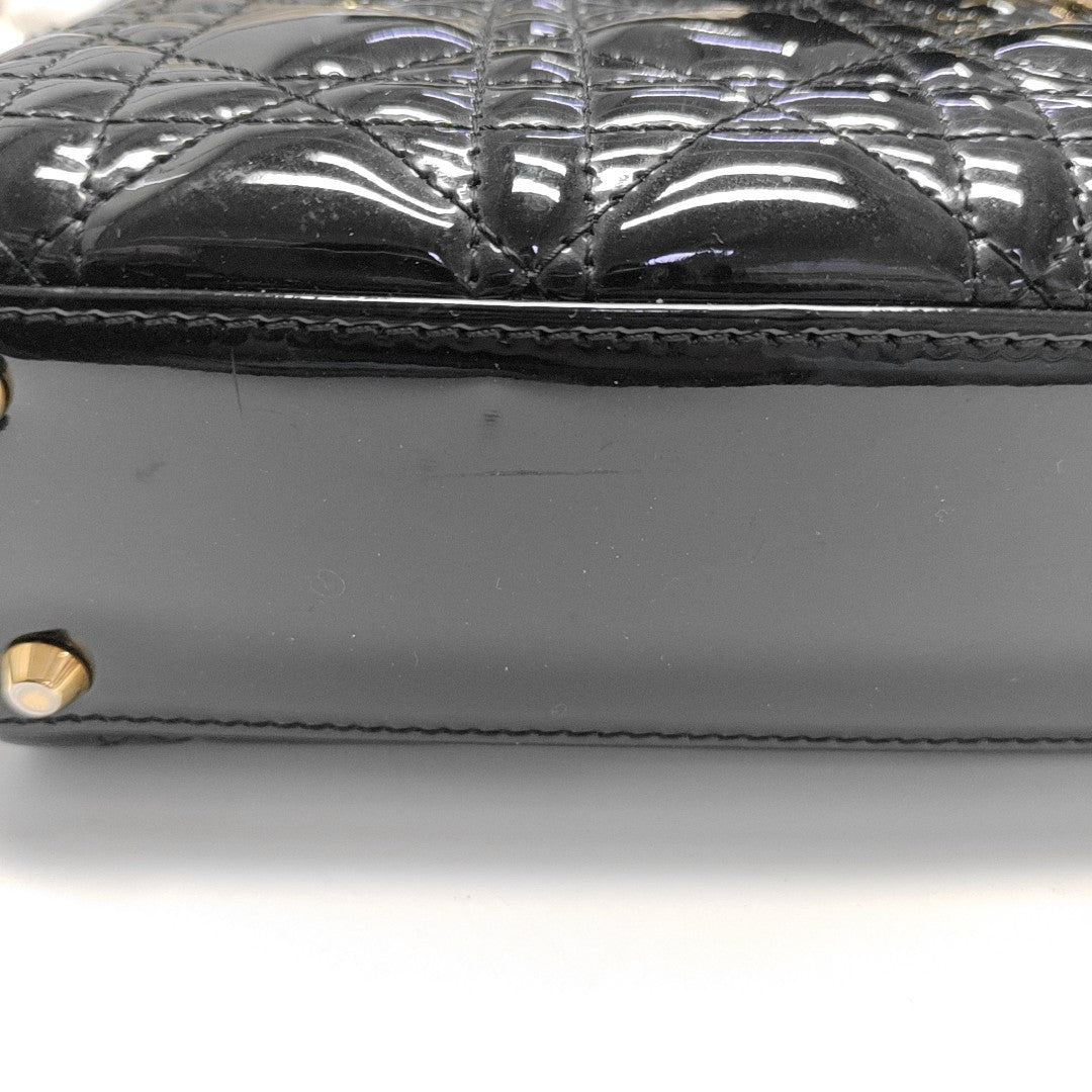 Lady Dior Mini Cannage Patent Leather Black