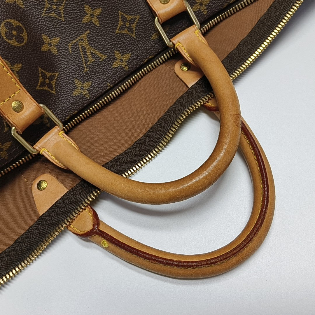 KEEPALL 60 Monogram Coated Canvas Brown