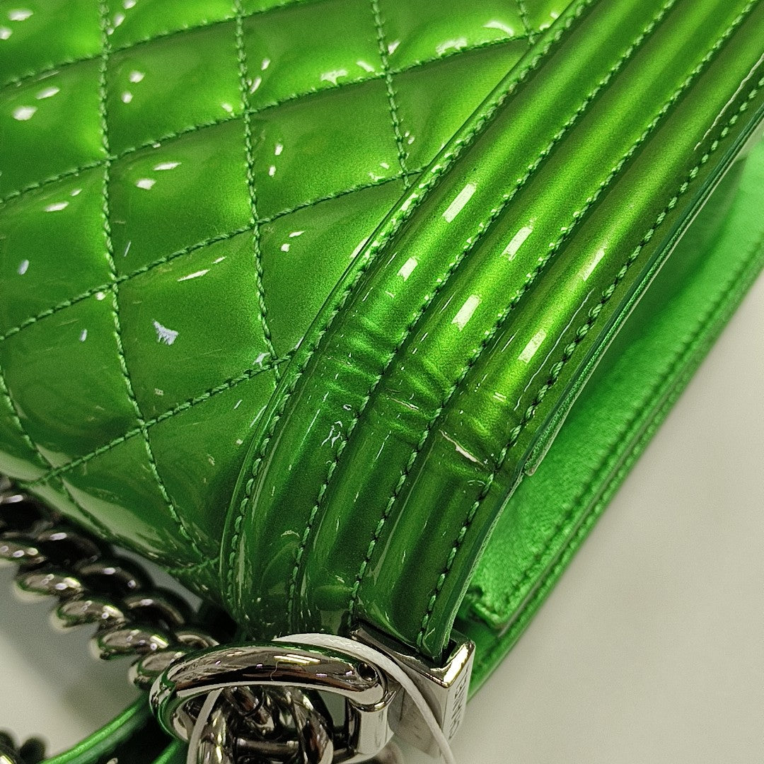 BOY CHANEL Medium Quilted Patent Leather Green