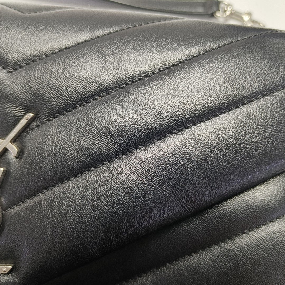 LOULOU TOP HANDLE Chevron Calfskin Black