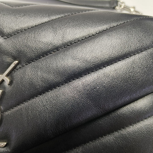 LOULOU TOP HANDLE Chevron Calfskin Black
