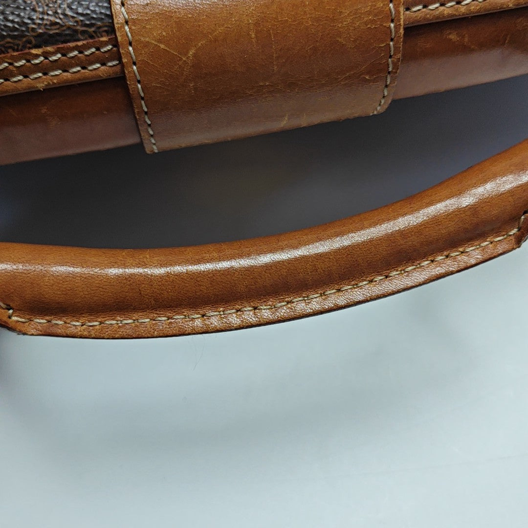 Coated Canvas Top Handle Bag Brown