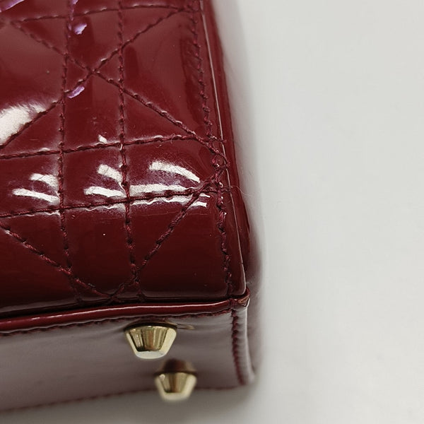 Lady Dior Mini Cannage Patent Calfskin Red