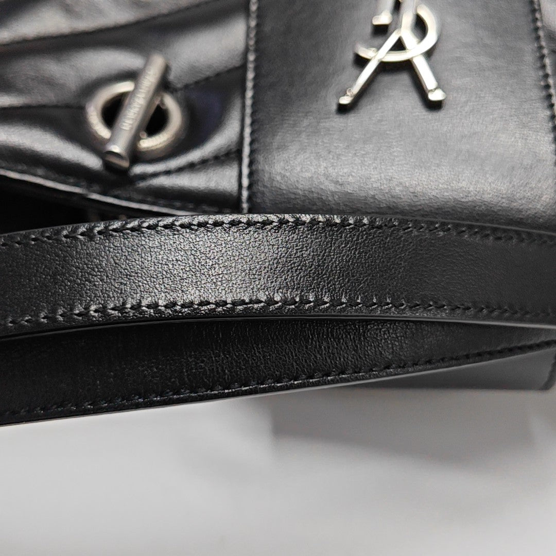 Chevron Leather Tote Bag Black