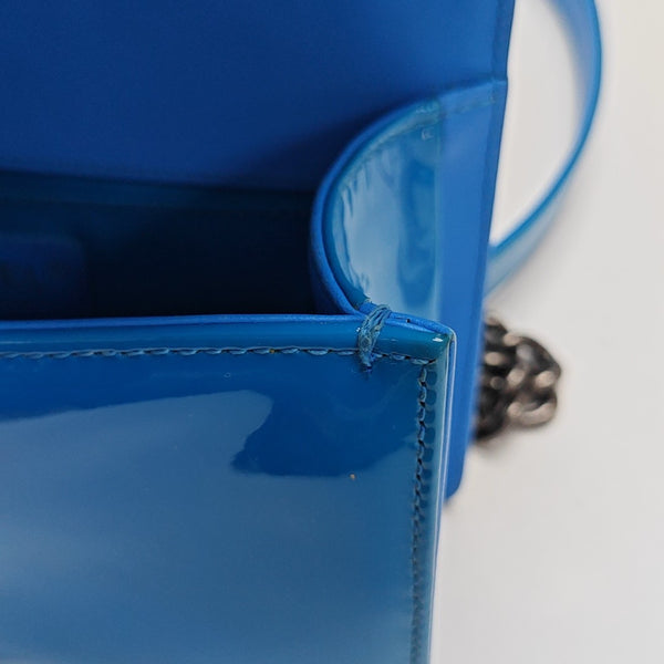 BOY CHANEL Small Quilted Patent Leather Blue