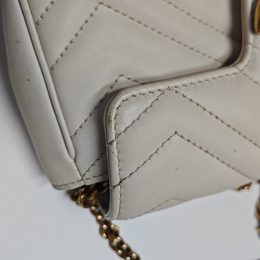 GG Marmont Mini Quilted Calfskin White
