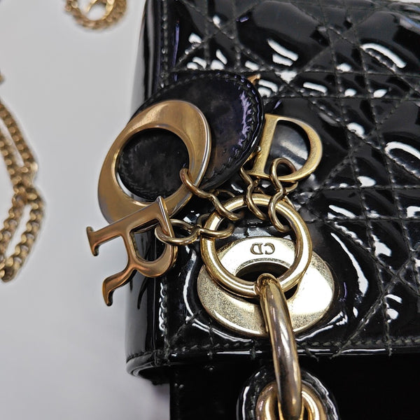 Lady Dior Mini Quilted Patent Leather Black