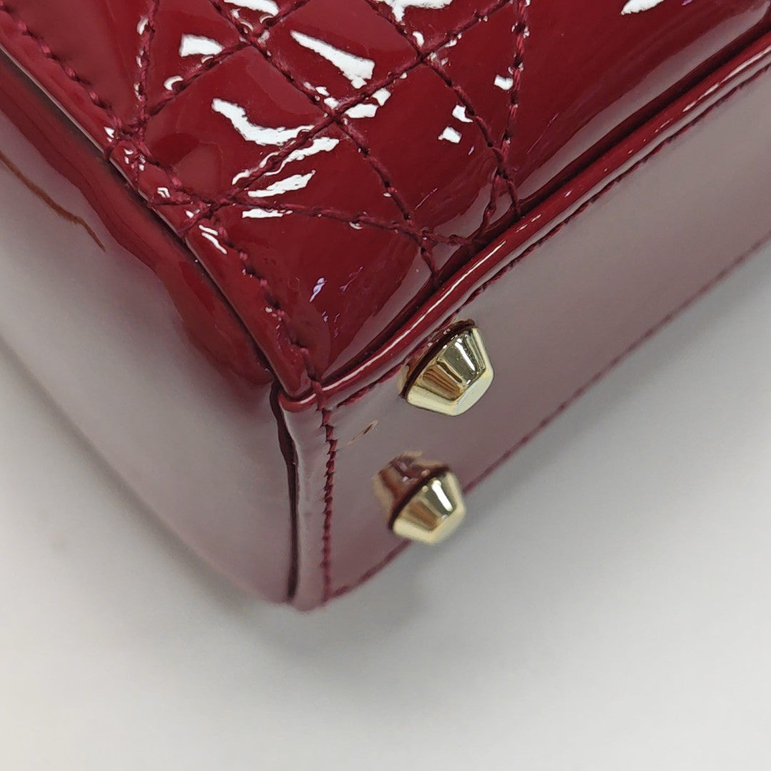 Lady Dior Mini Cannage Patent Calfskin Red