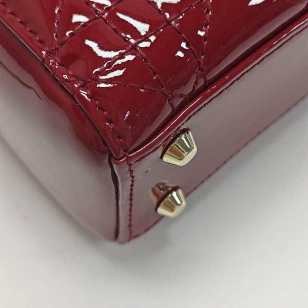 Lady Dior Mini Cannage Patent Calfskin Red