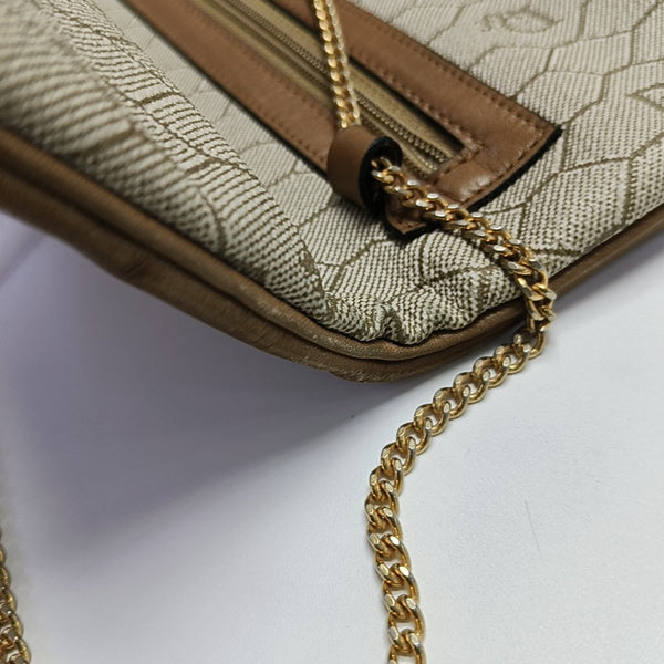 Oblique Coated Canvas Shoulder Bag Beige