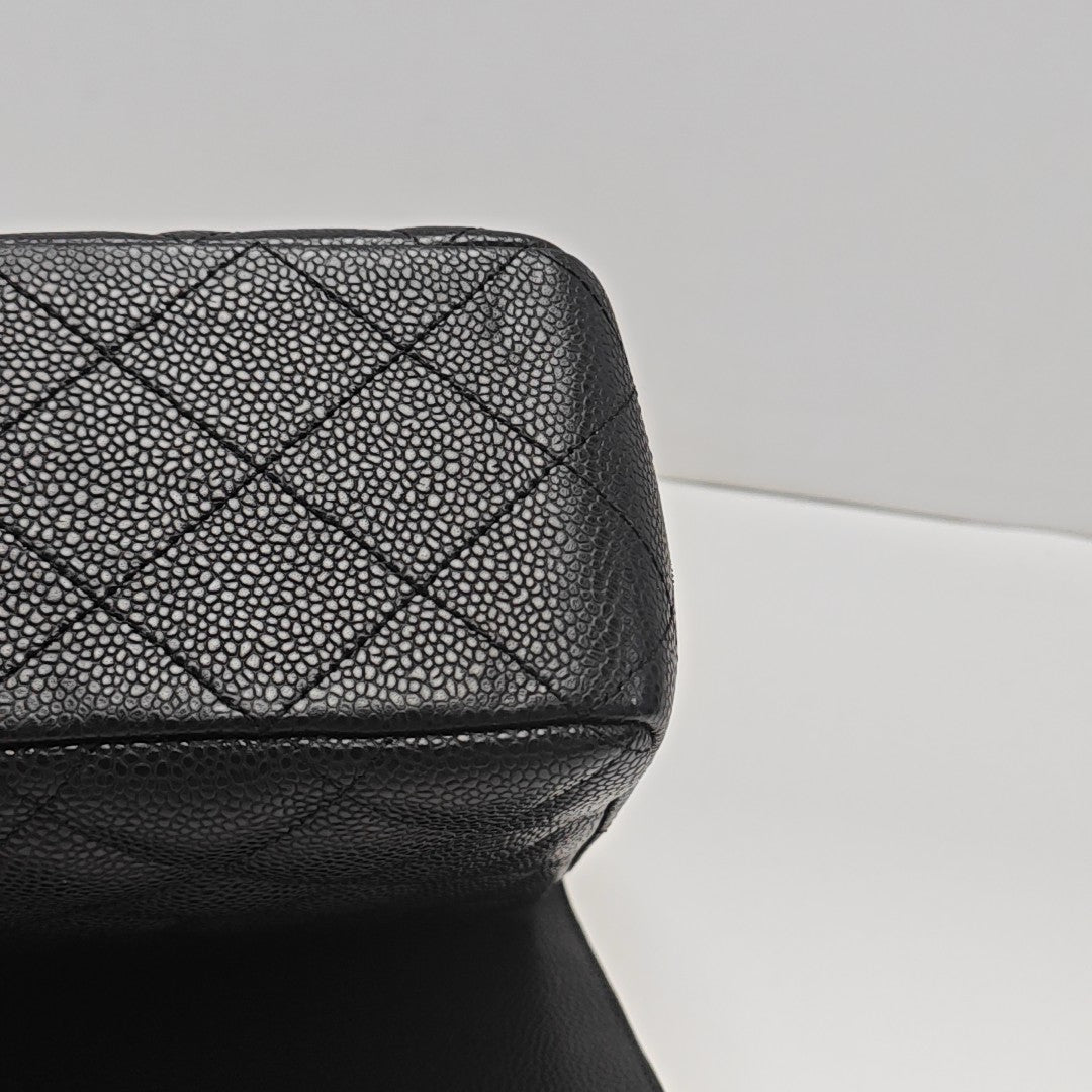 Quilted Grained Calfskin Shoulder Bag Large Black