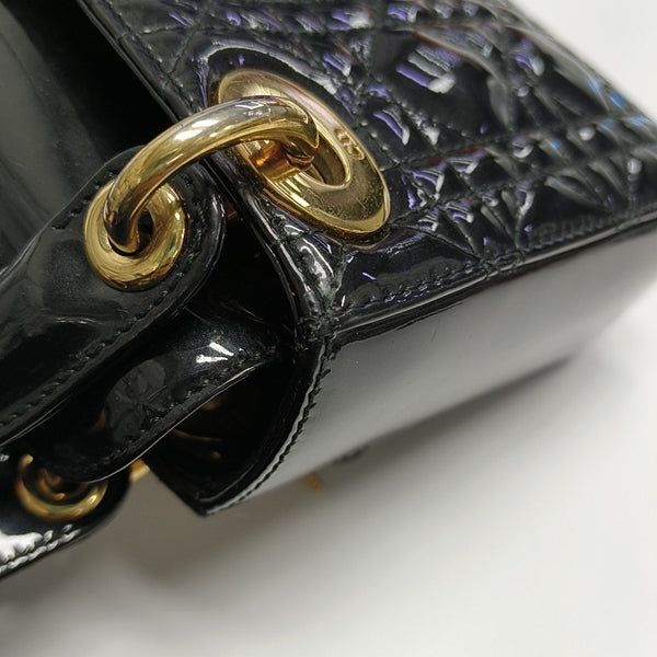 Lady Dior Mini Cannage Patent Leather Black