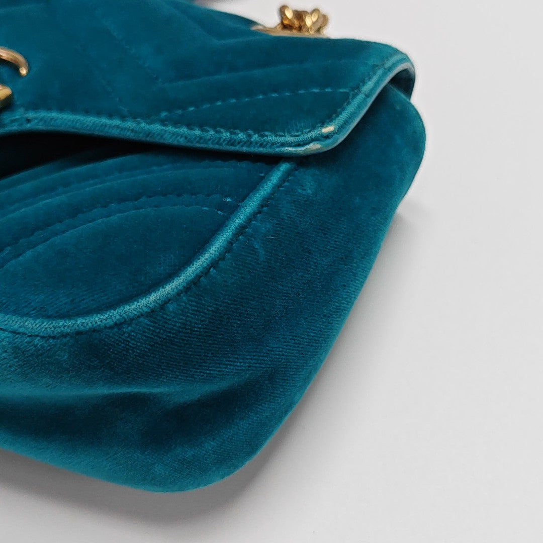 GG Marmont Small Quilted Velvet Blue