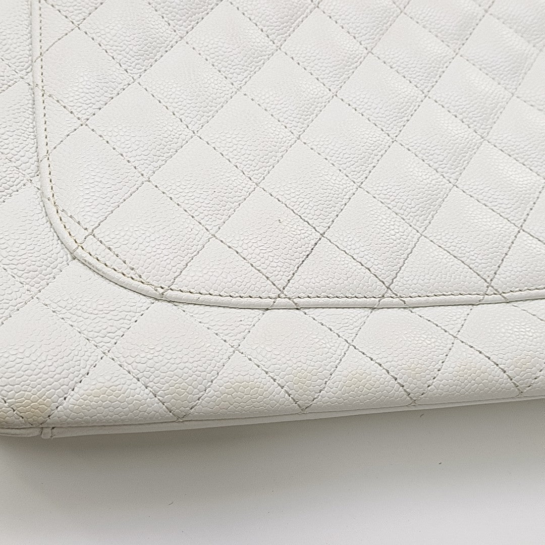 CHANEL GST Large Quilted Grained Calfskin White