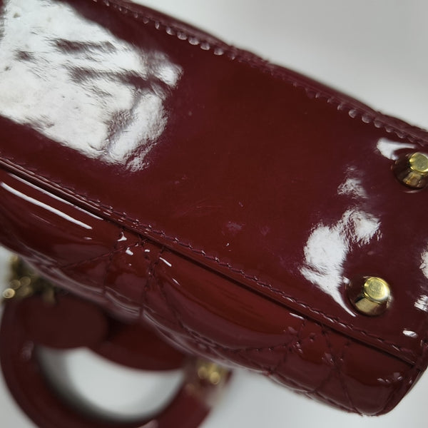 Lady Dior Mini Cannage Patent Calfskin Red