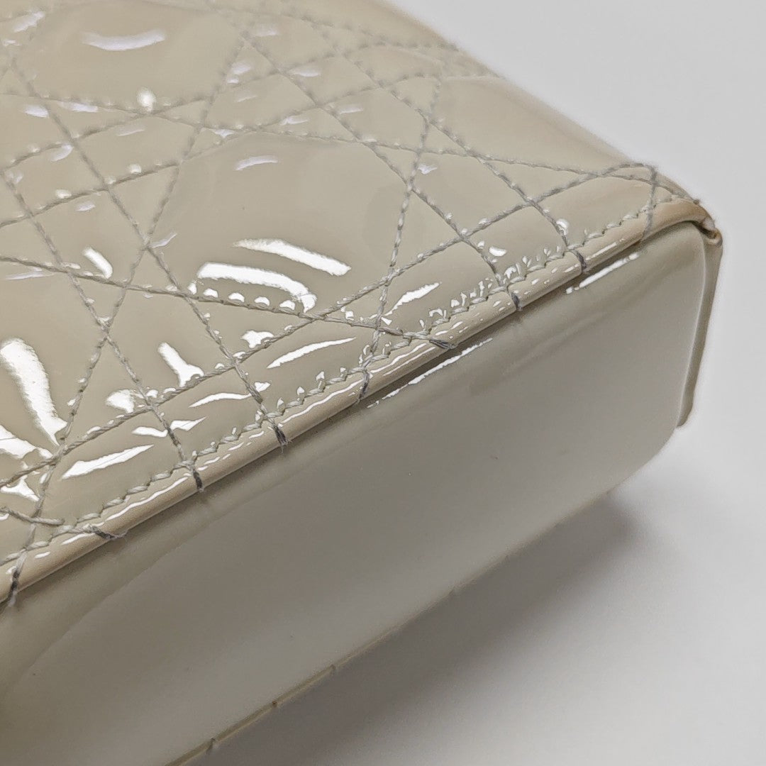 Lady D-Joy Small Cannage Patent Leather White