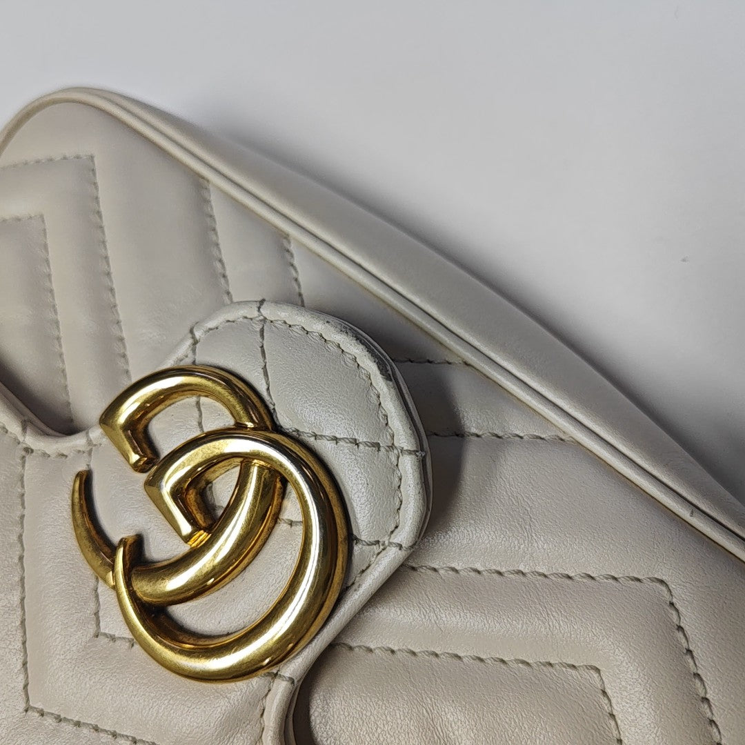 GG Marmont Mini Quilted Calfskin White