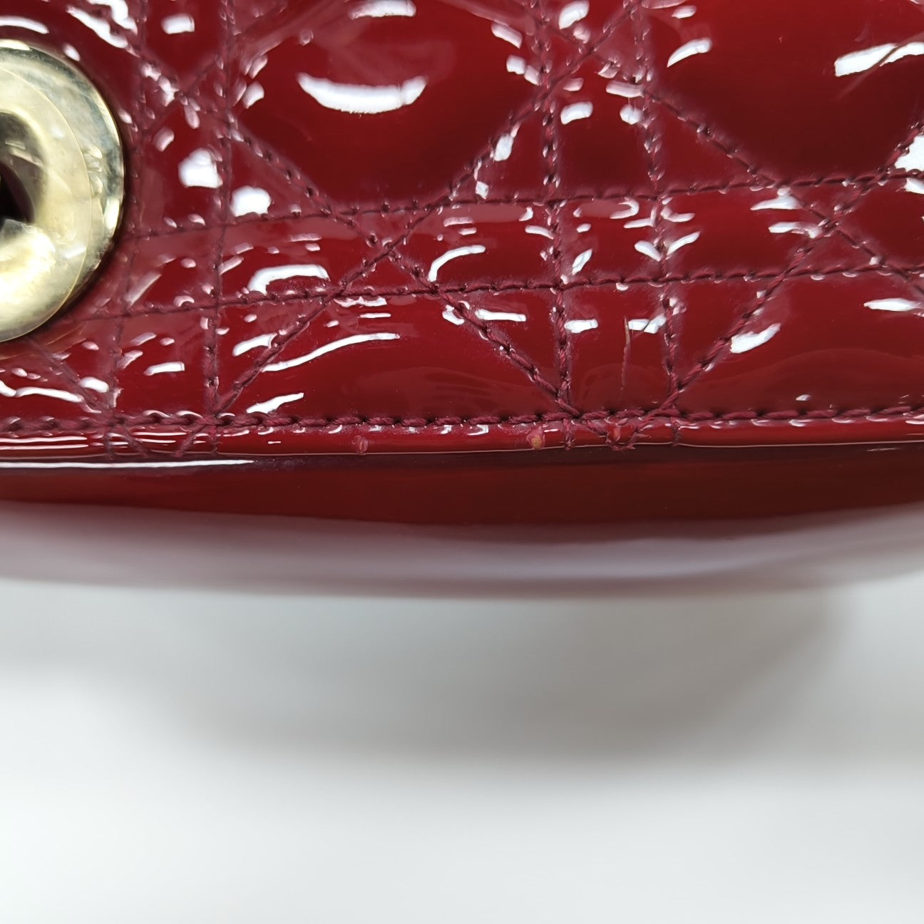 Lady Dior Mini Cannage Patent Calfskin Red