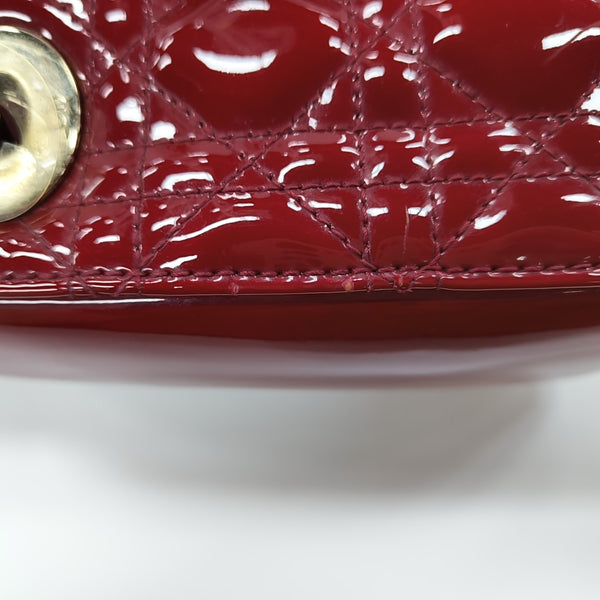 Lady Dior Mini Cannage Patent Calfskin Red