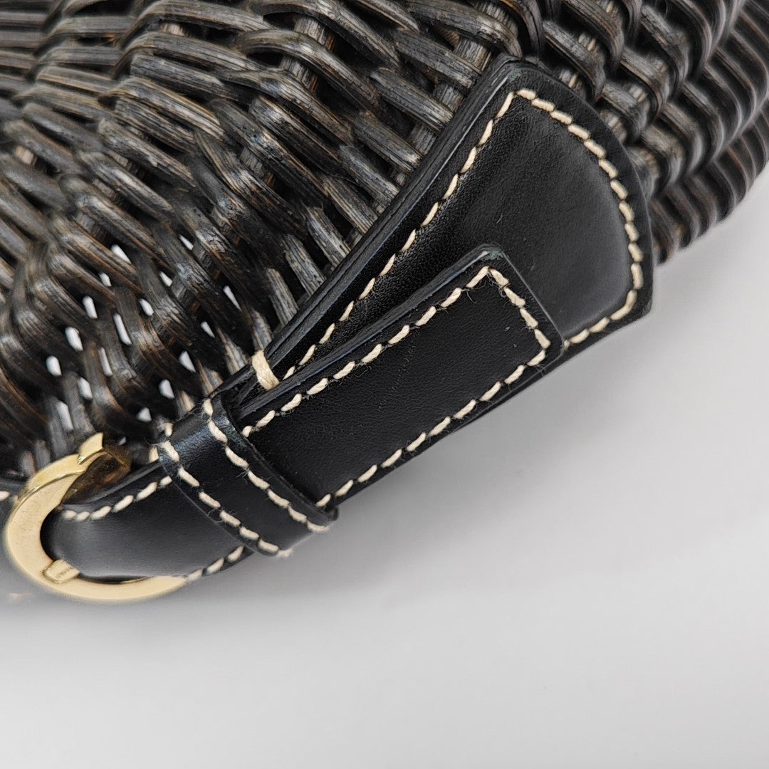 Straw Top Handle Bag Black