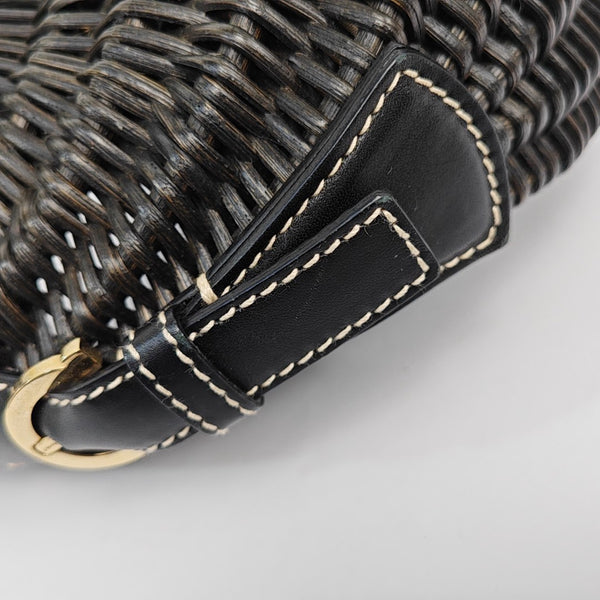 Straw Top Handle Bag Black