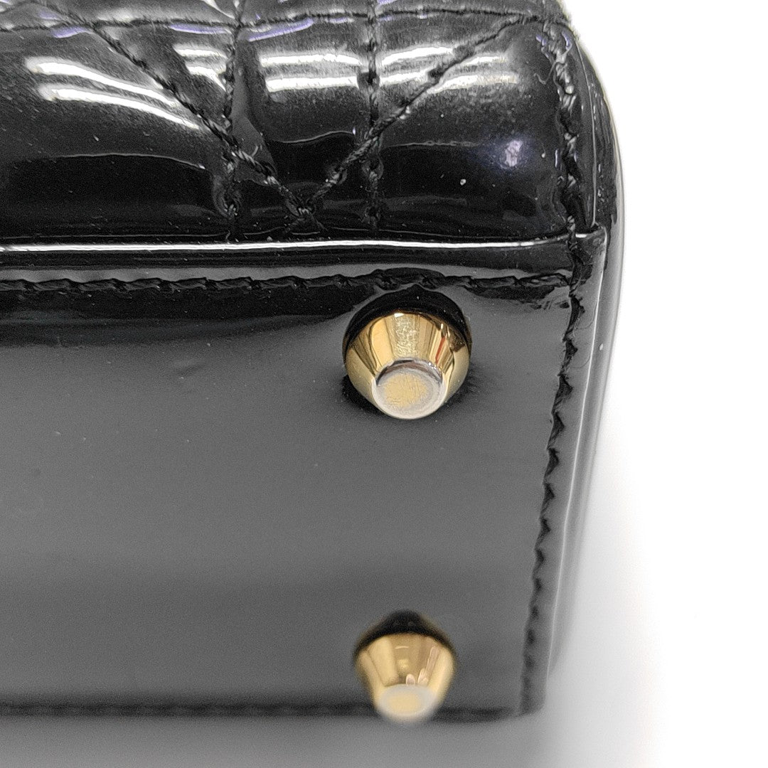 Lady Dior Mini Cannage Patent Leather Black