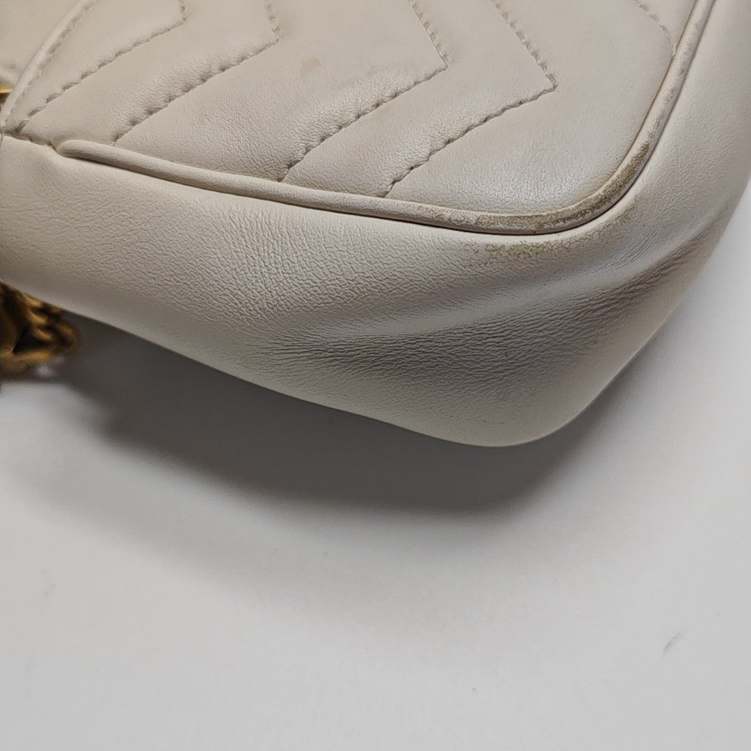 GG Marmont Mini Quilted Calfskin White