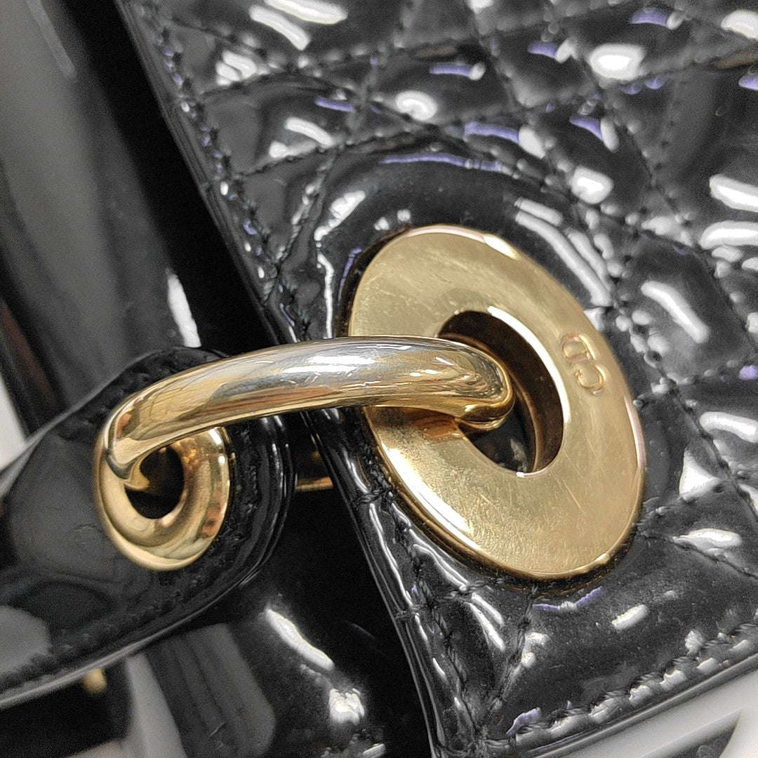 Lady Dior Mini Cannage Patent Leather Black