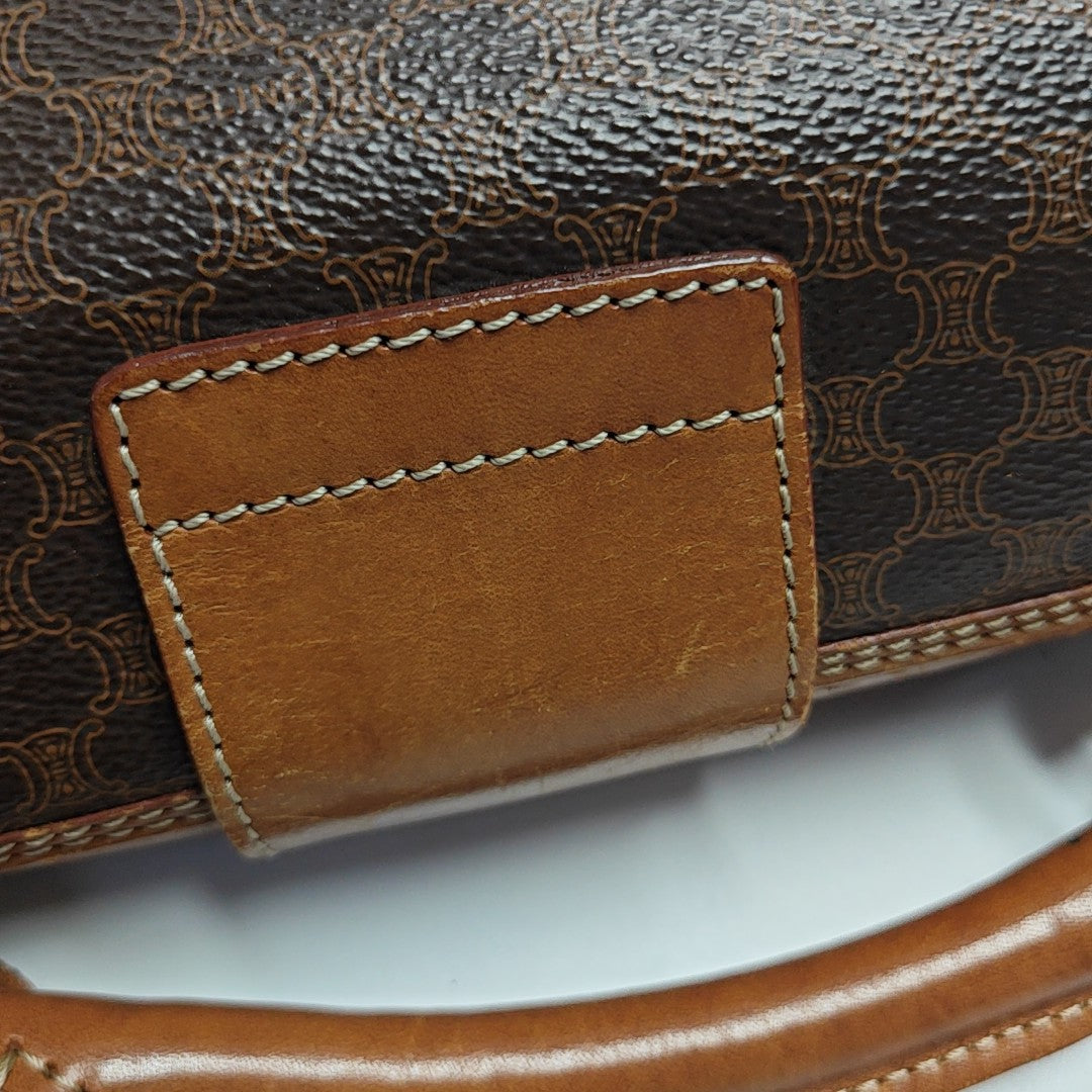 Coated Canvas Top Handle Bag Brown