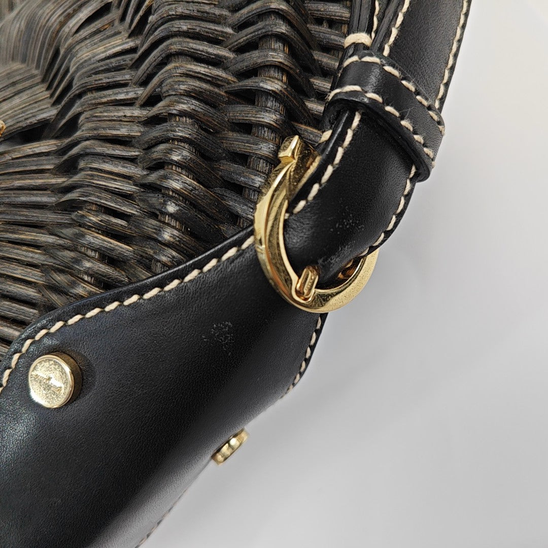 Straw Top Handle Bag Black