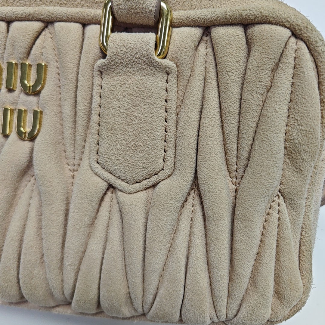 Arcadie Matelassé Small Quilted Suede Pink