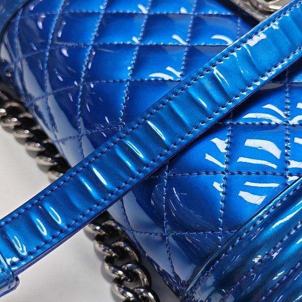 Authenticated pre-owned  Boy Chanel Small Quilted Patent Leather Blue - Shoulder Bag at Looply