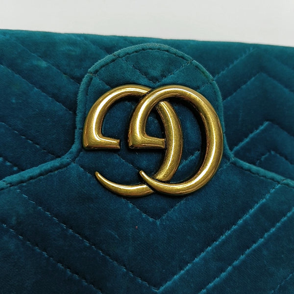 Authenticated pre-owned  GG Marmont Mini Velvet Blue - Shoulder Bag at Looply