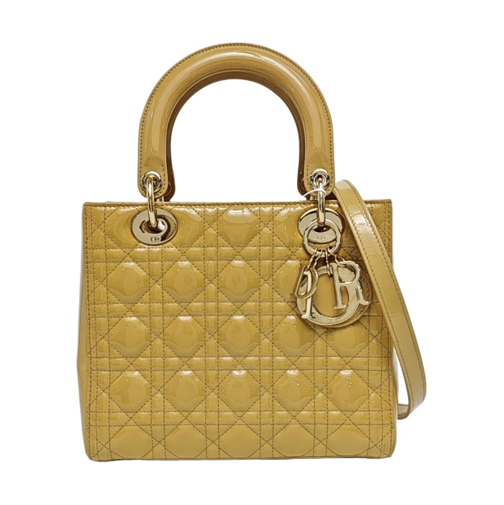 Authenticated pre-owned  Lady Dior Medium Cannage Patent Leather Yellow - Shoulder Bag at Looply