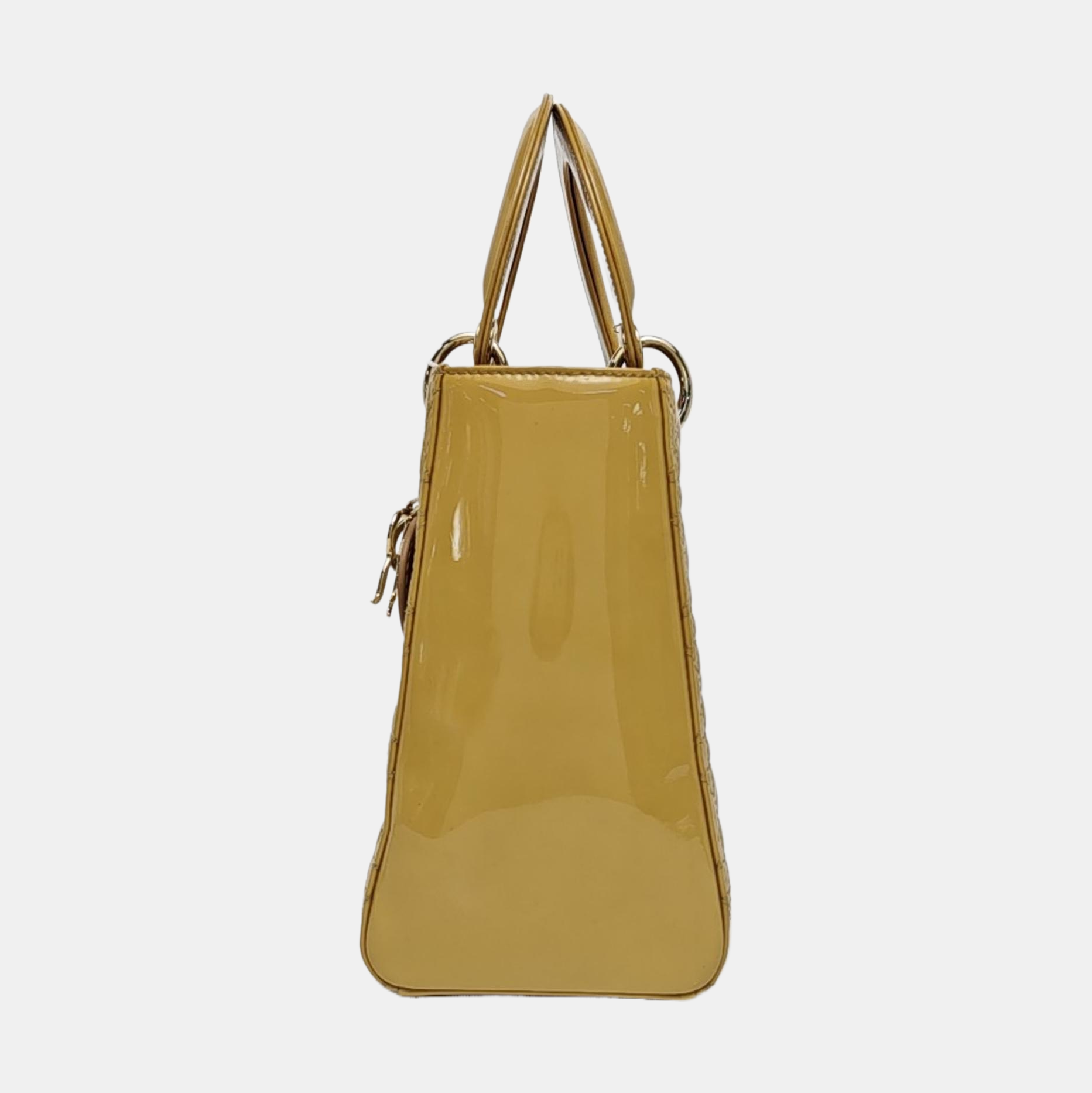 Authenticated pre-owned  Lady Dior Medium Cannage Patent Leather Yellow - Shoulder Bag at Looply