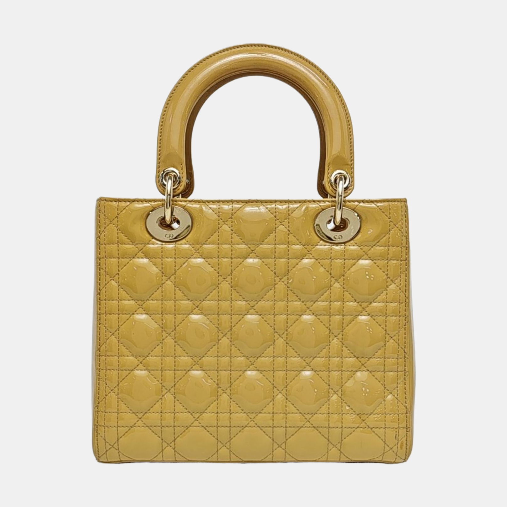 Authenticated pre-owned  Lady Dior Medium Cannage Patent Leather Yellow - Shoulder Bag at Looply