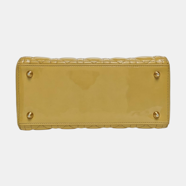 Authenticated pre-owned  Lady Dior Medium Cannage Patent Leather Yellow - Shoulder Bag at Looply