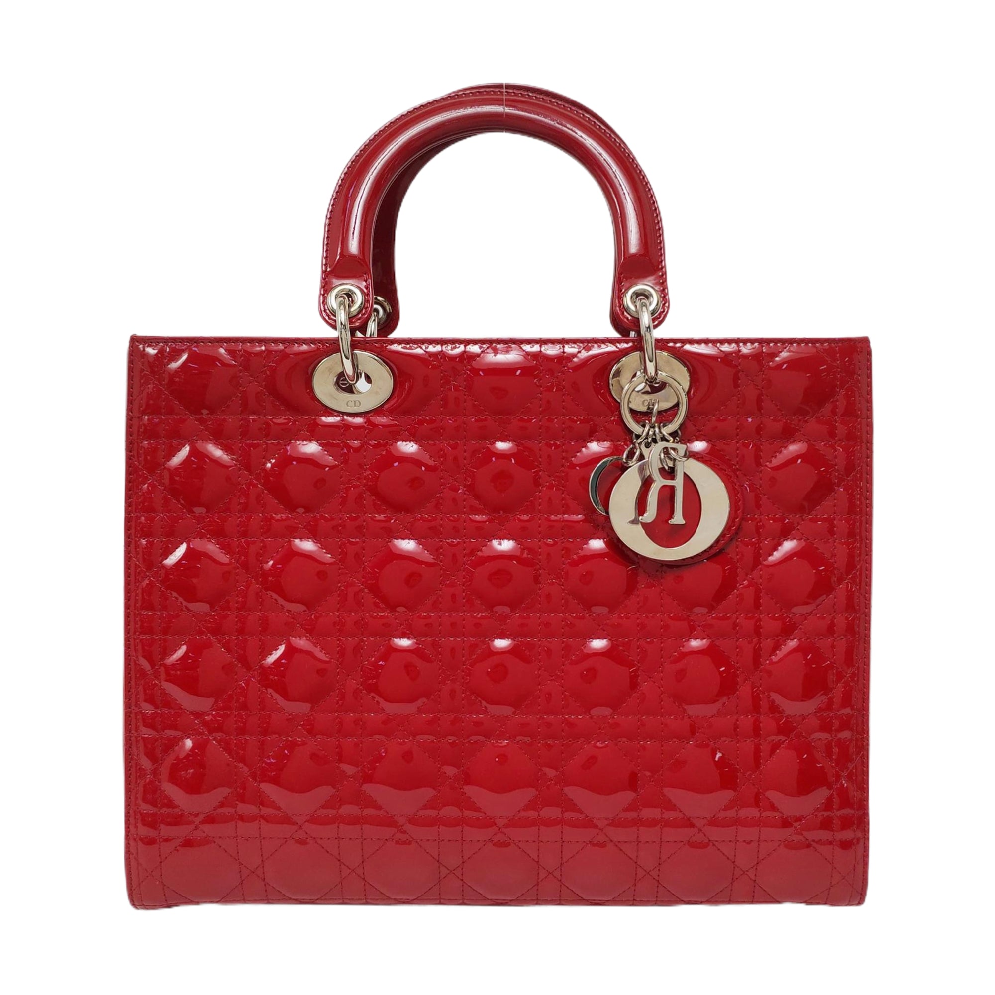 Authenticated pre-owned  Lady Dior Large Cannage Patent Leather Red - Top Handle Bag at Looply