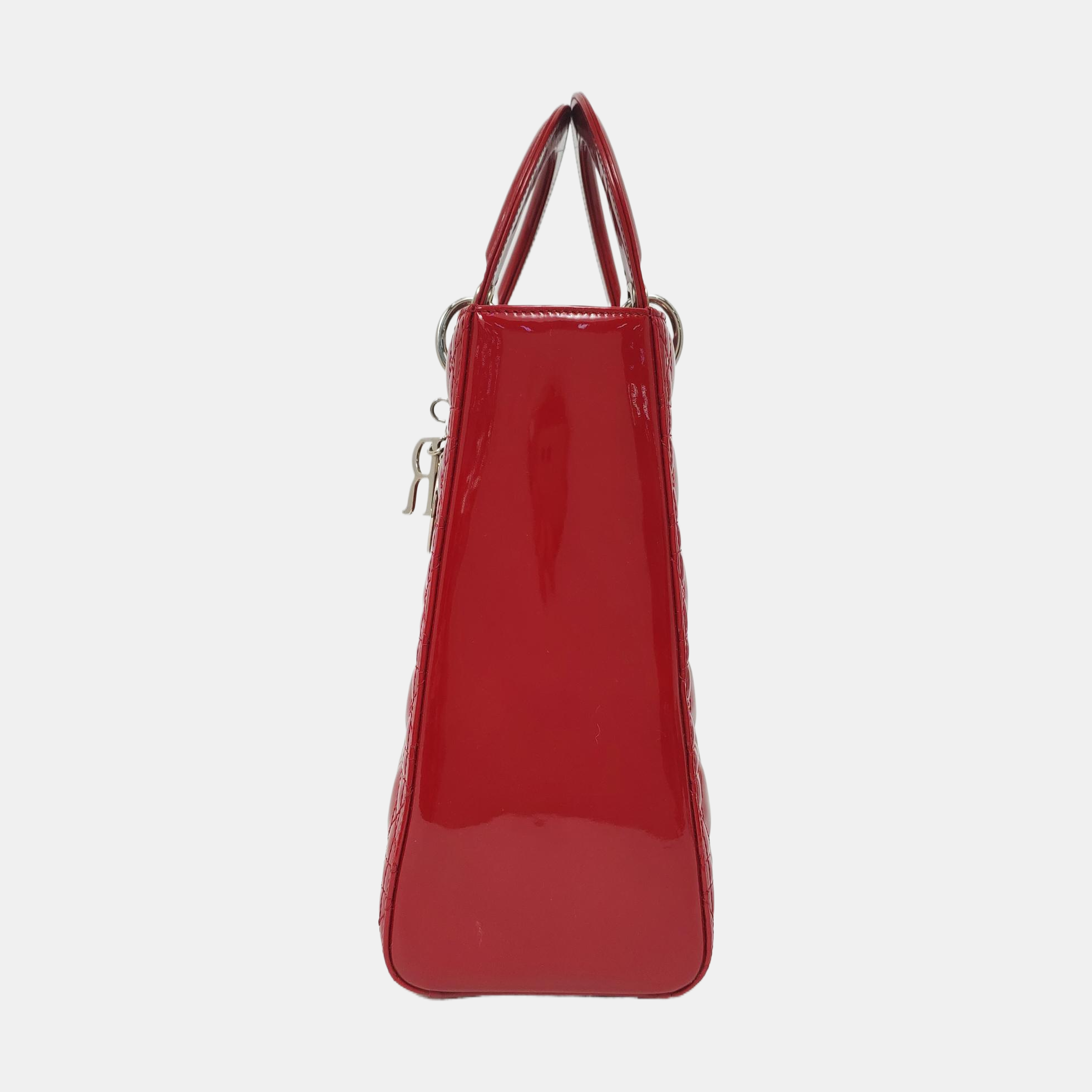 Authenticated pre-owned  Lady Dior Large Cannage Patent Leather Red - Top Handle Bag at Looply