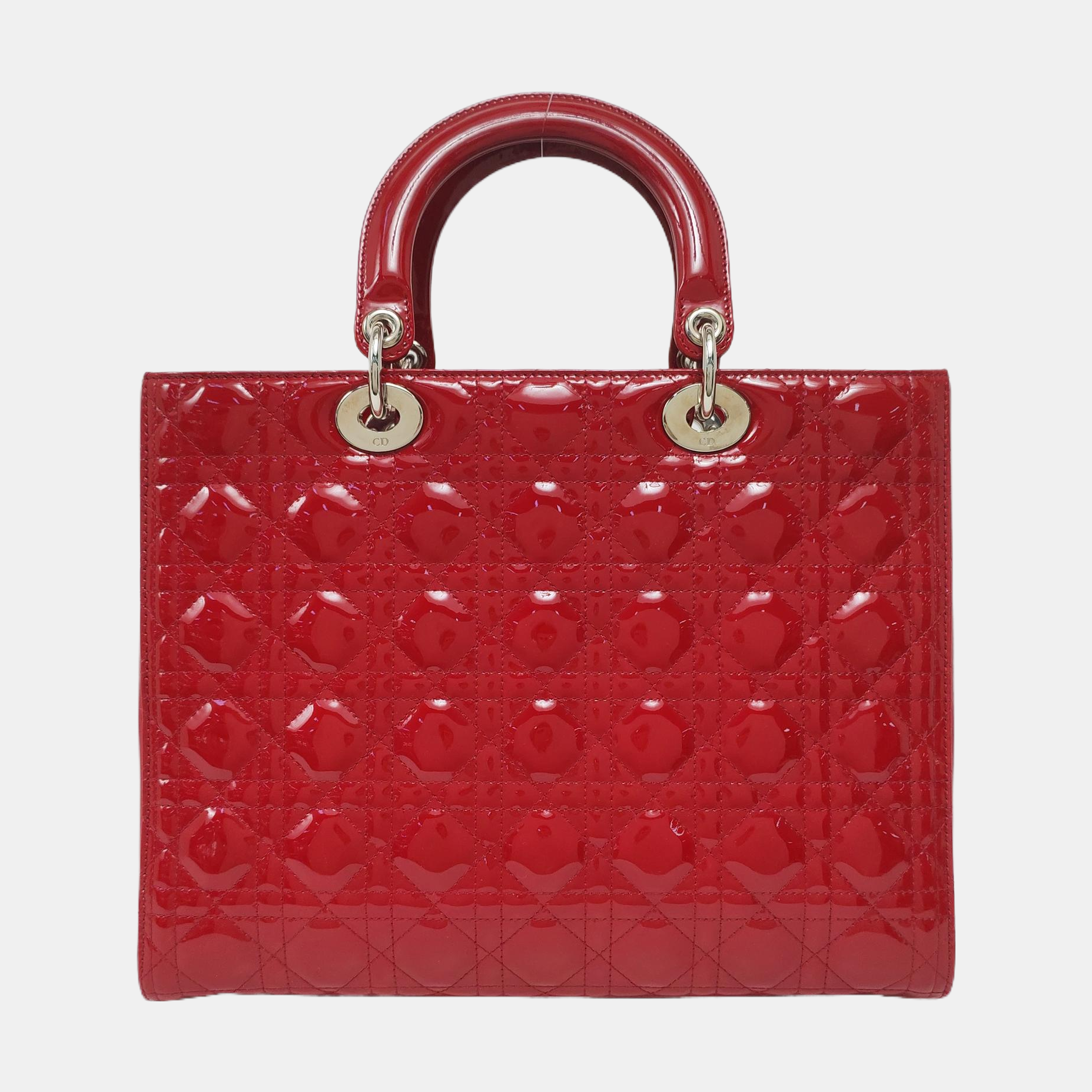 Authenticated pre-owned  Lady Dior Large Cannage Patent Leather Red - Top Handle Bag at Looply