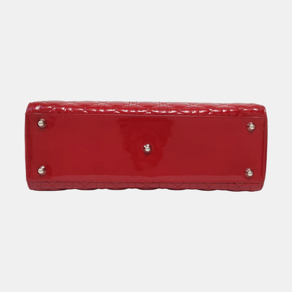 Authenticated pre-owned  Lady Dior Large Cannage Patent Leather Red - Top Handle Bag at Looply