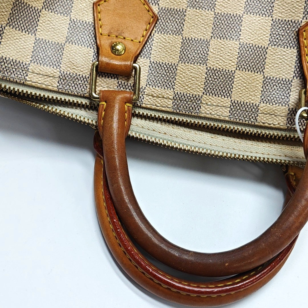 Authenticated pre-owned  Speedy 30 Damier Azur Coated Canvas White - Top Handle Bag at Looply